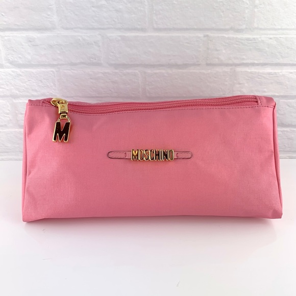 Vintage RARE Moschino Redwall Pink Nylon Zip Make Up Bag Cosmetic Pouch - Picture 1 of 12
